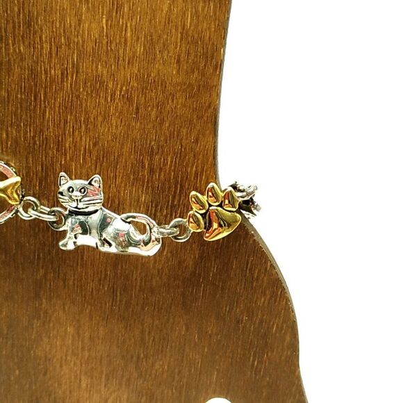 Vintage Premier Designs Gold & Silver-tone Dog Cat & Paw Bracelet - Picture 5 of 10